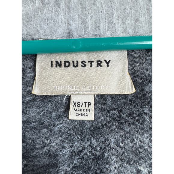 Industry Black White Checkered Fluffy Knit Button Up Cardigan Womens Size XS - Picture 3 of 7